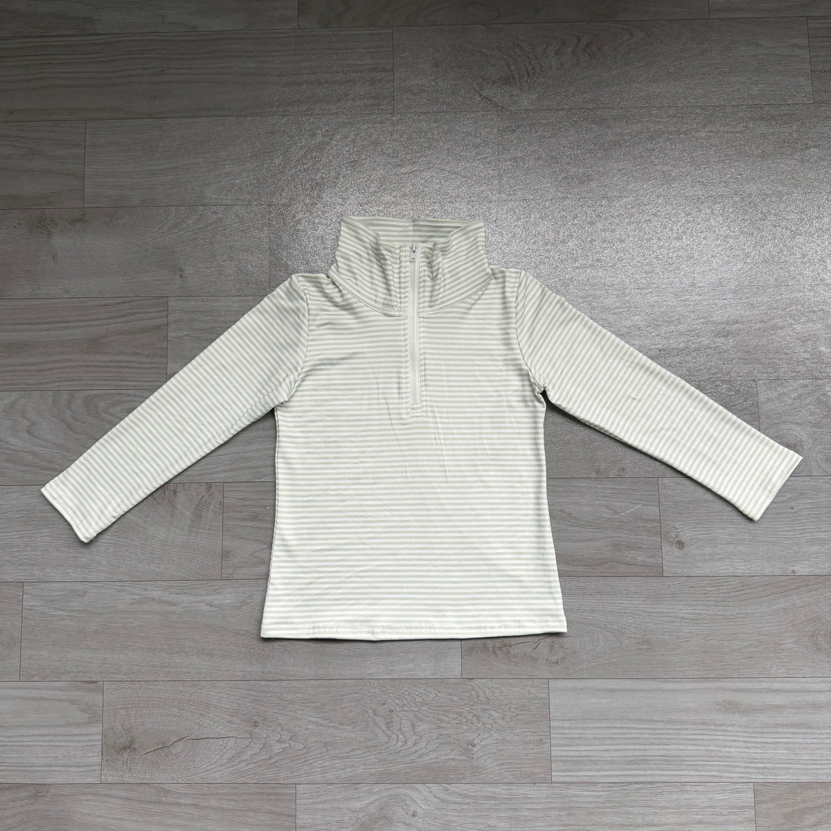 Long sleeves green stripe kids boys zipper pullover
