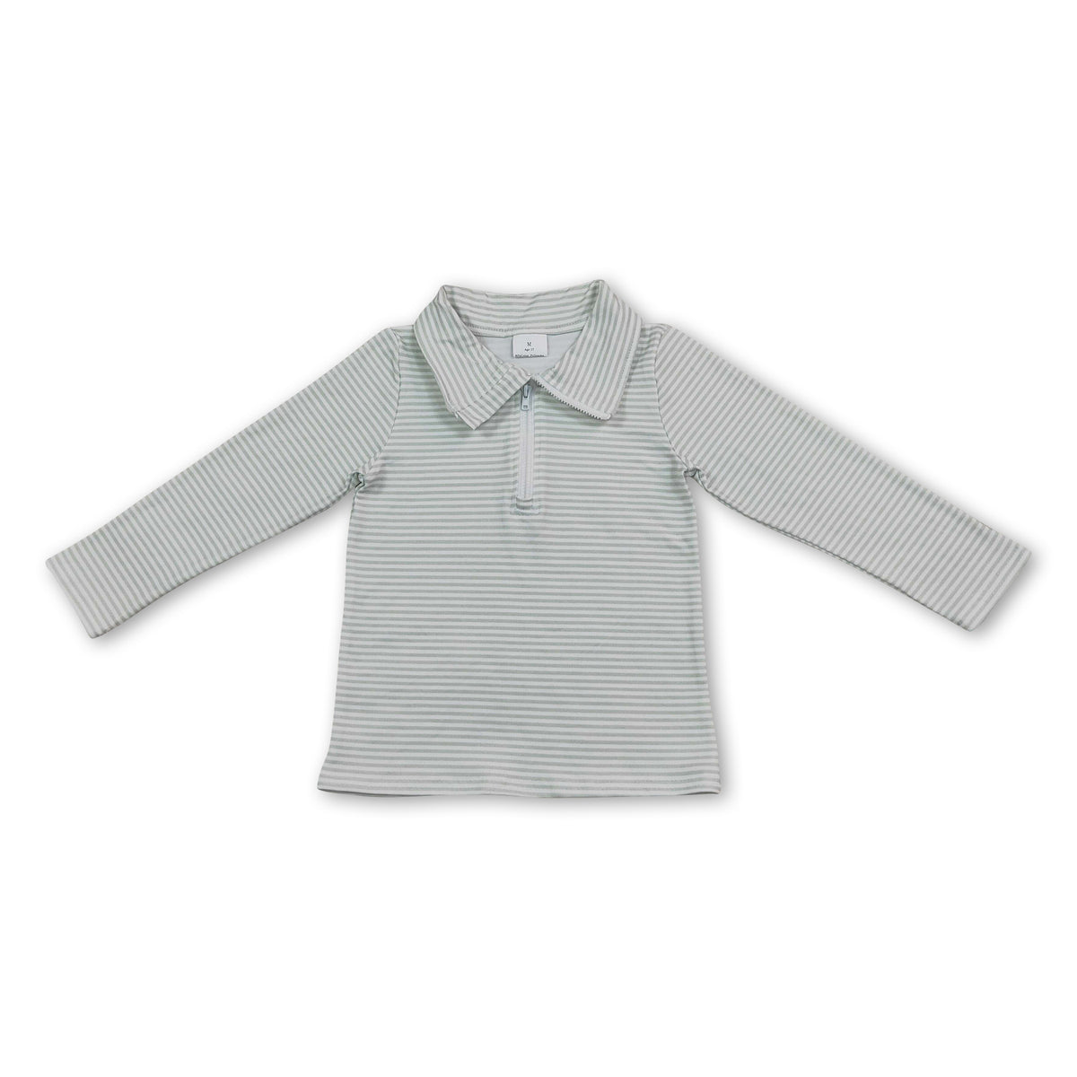Long sleeves green stripe kids boys zipper pullover