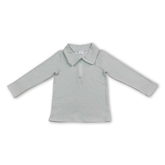 Long sleeves green stripe kids boys zipper pullover