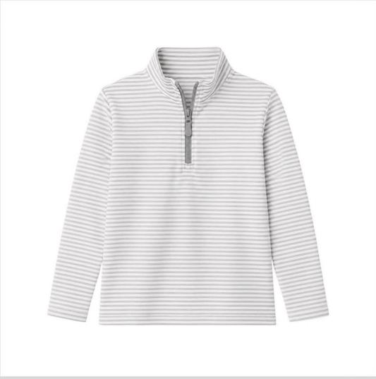 Long sleeves grey stripe kids boys zipper pullover