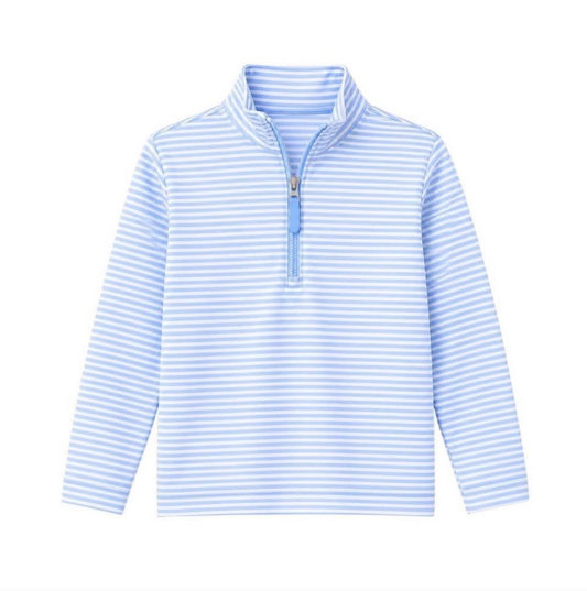 Long sleeves light blue stripe kids boys zipper pullover