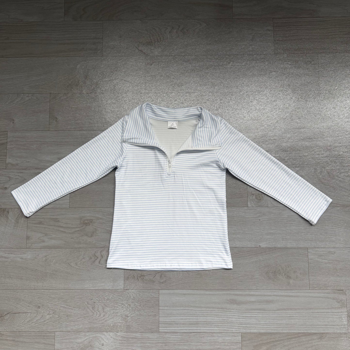 Long sleeves light blue stripe kids boys zipper pullover