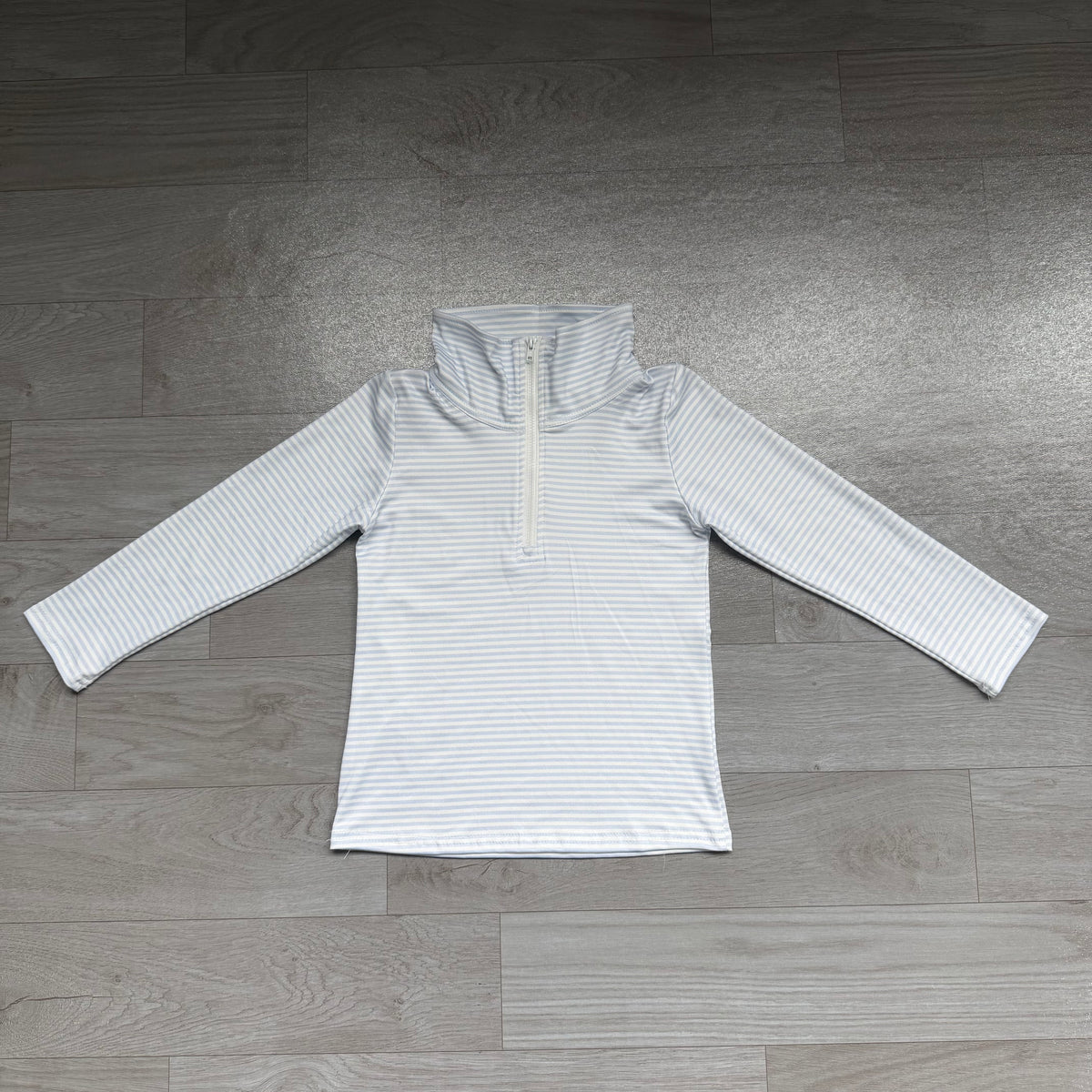 Long sleeves light blue stripe kids boys zipper pullover
