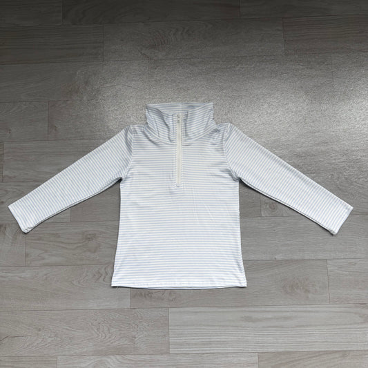 Long sleeves light blue stripe kids boys zipper pullover