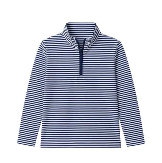 Long sleeves blue stripe kids boys zipper pullover