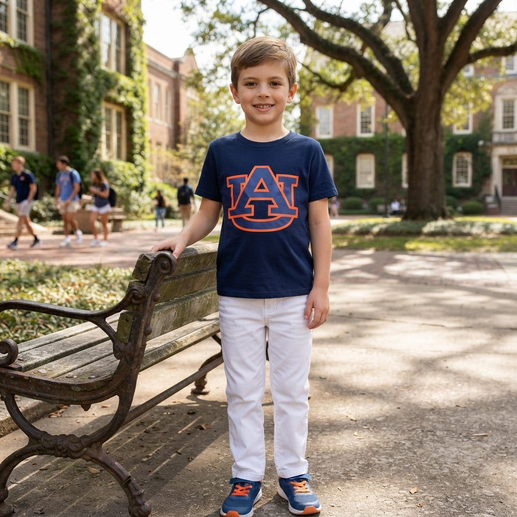 Short sleeves navy A U kids boys team shirt