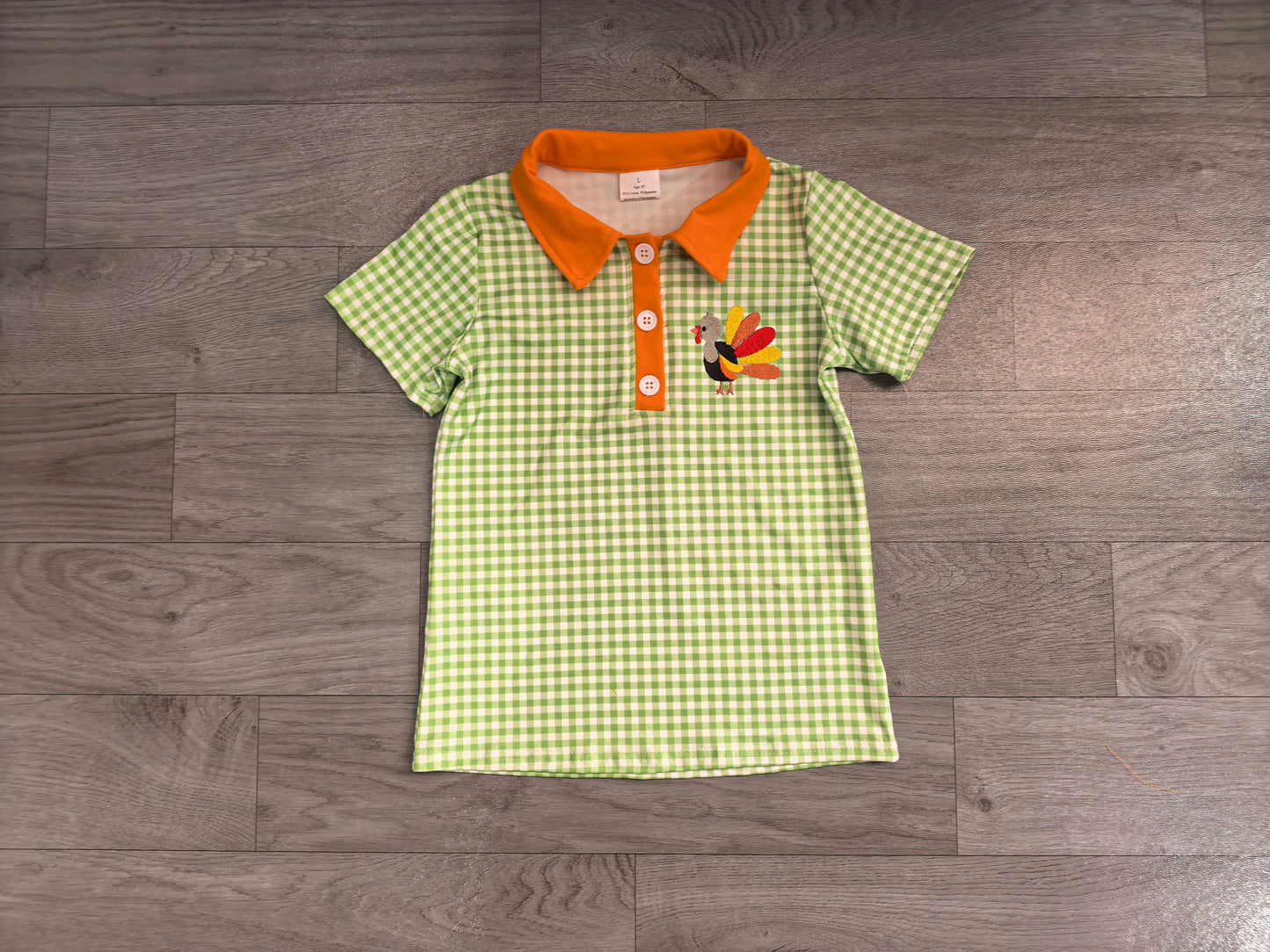 Plaid turkey embroidery boy Thanksgiving polo shirt