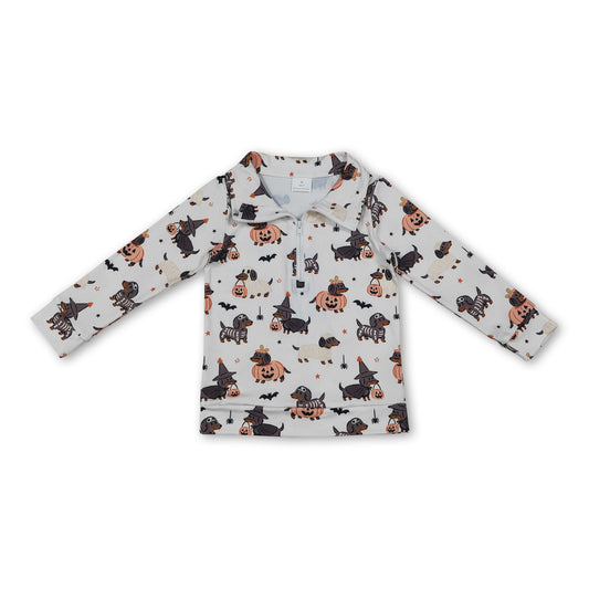 Pumpkin dogs kids boys zipper Halloween pullover