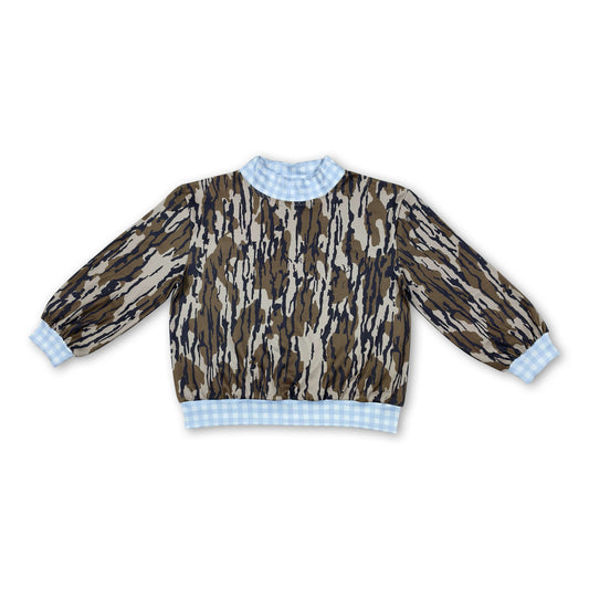 Light blue plaid olive camo kids fall shirt