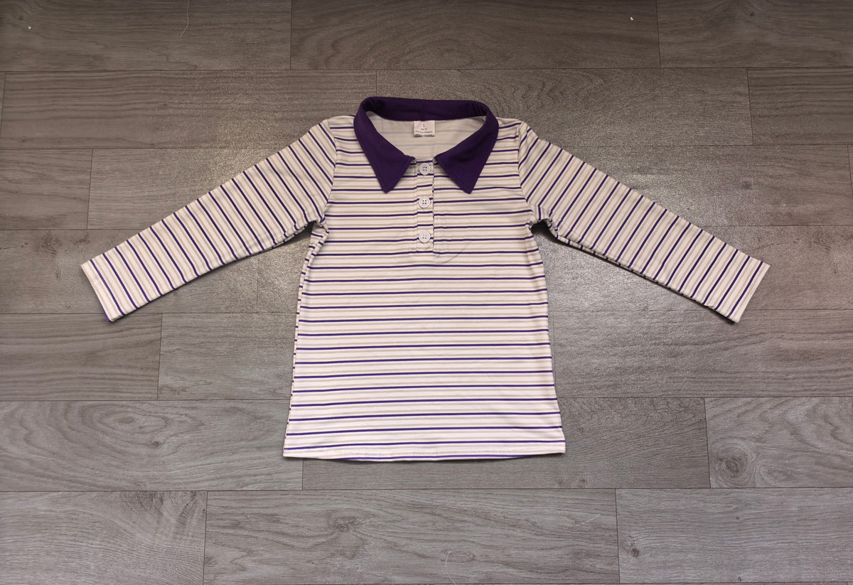 Long sleeves purple stripe kids boys polo shirt