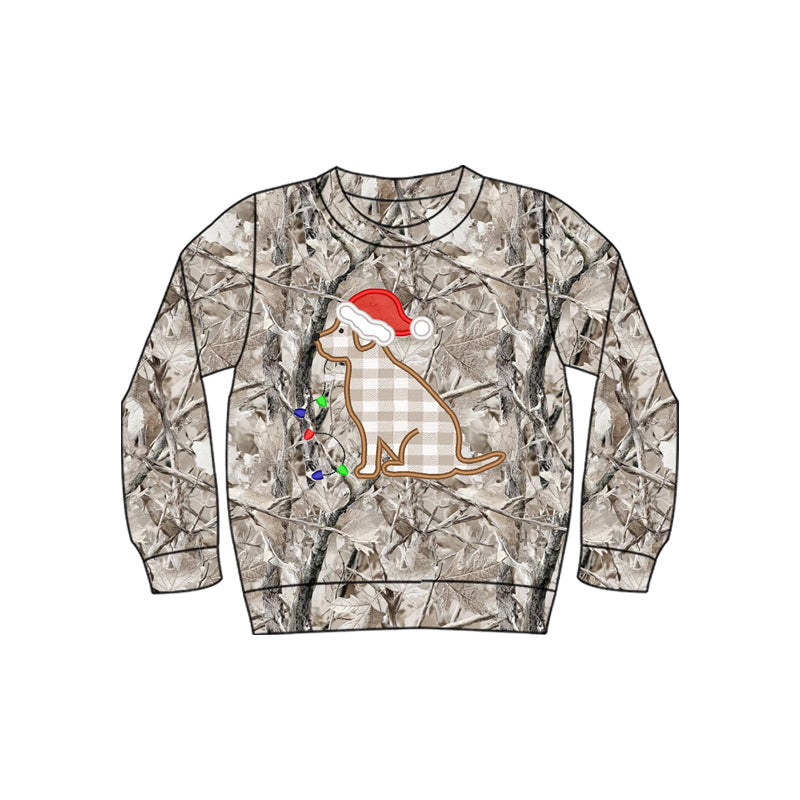 Camo dog Christmas lighting kids boys shirt