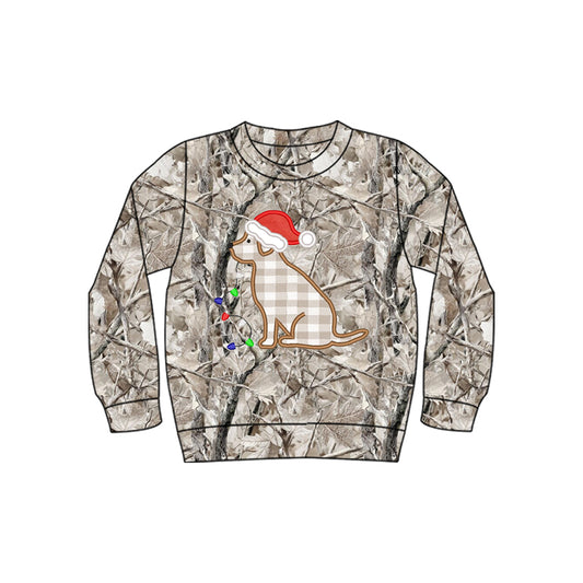Camo dog Christmas lighting kids boys shirt