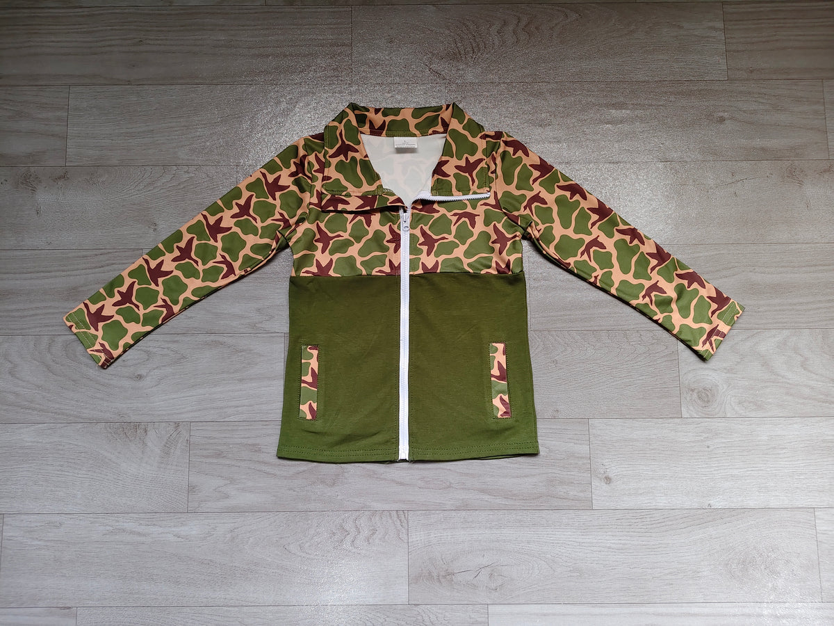 Long sleeves duck camo zipper pocket boys jacket