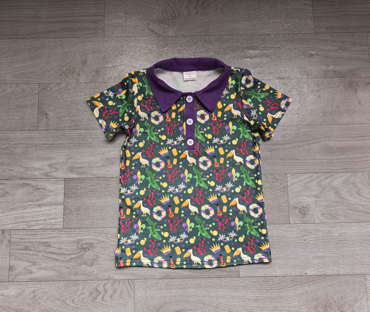 Crocodile pelican kids boys Mardi Gras polo shirt