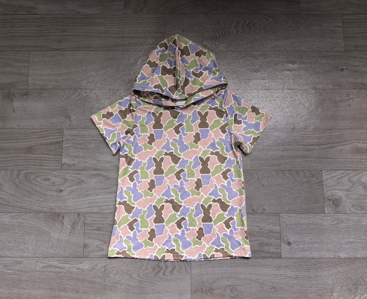 Short sleeves camo olive rabbit kids boys Easter hoodie