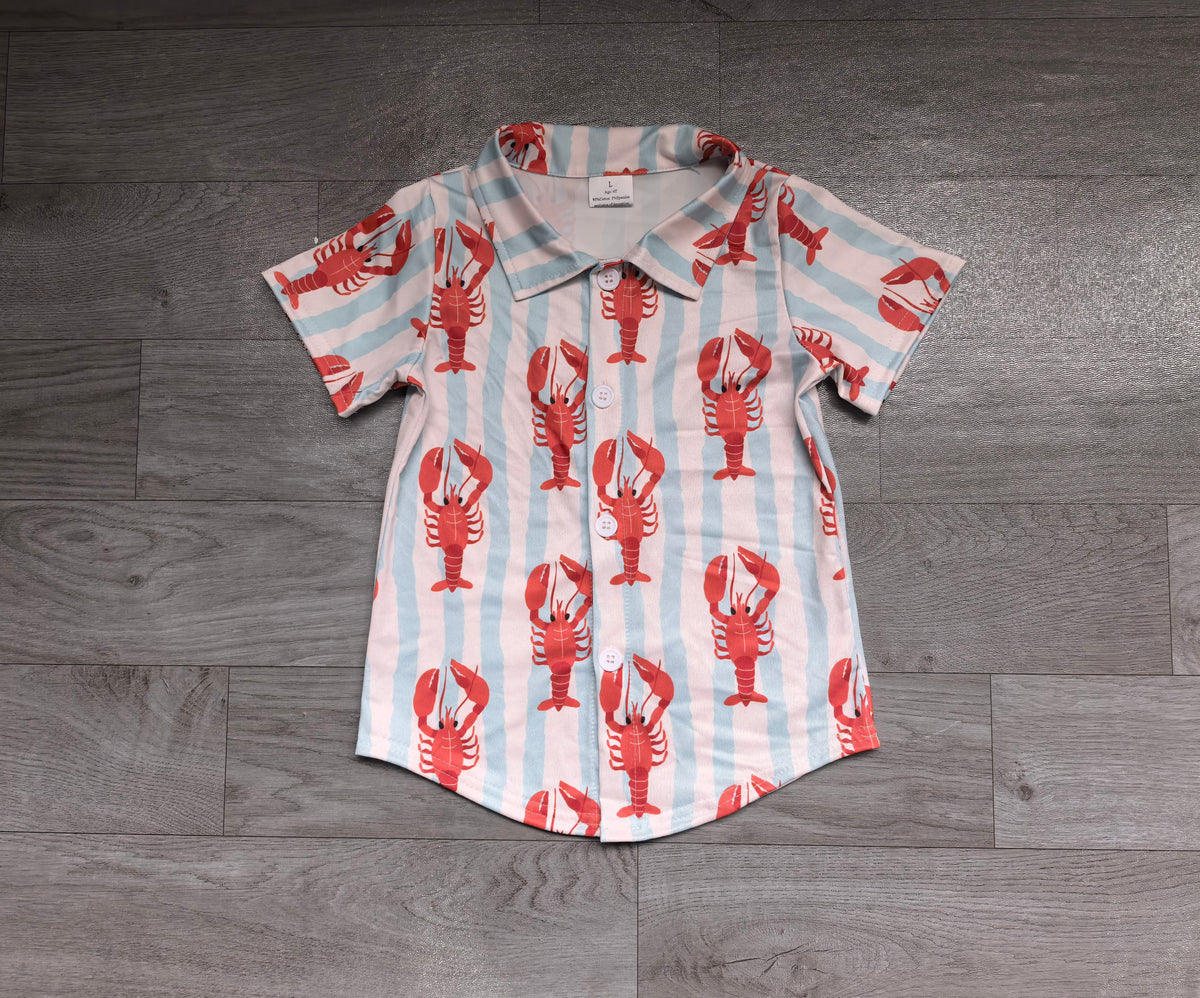 Short sleeves crawfish kids boys button down top