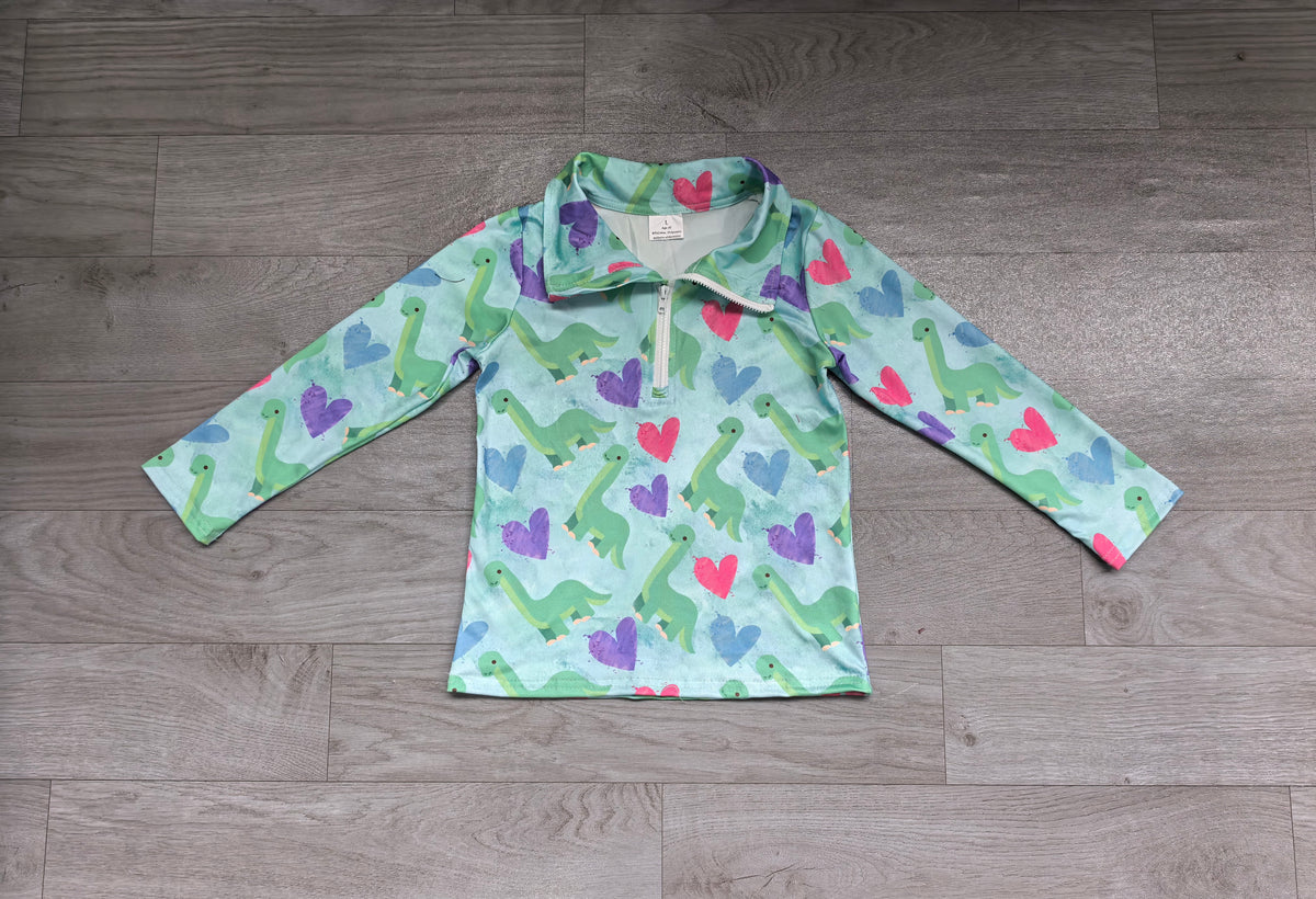 Long sleeves dinosaur heart kids Valentine's pullover