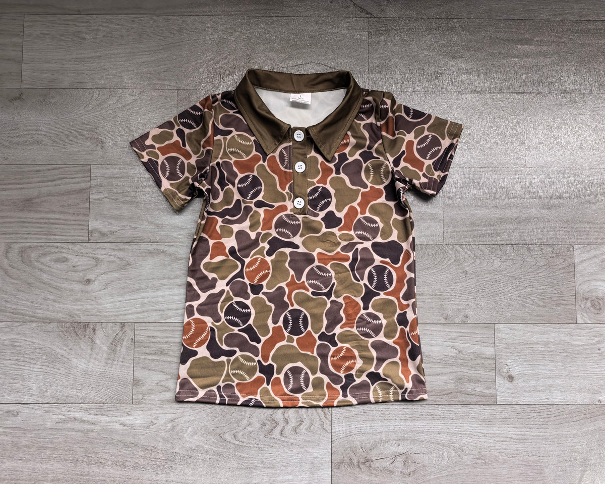 Short sleeves camo baseball kids boys polo shirt