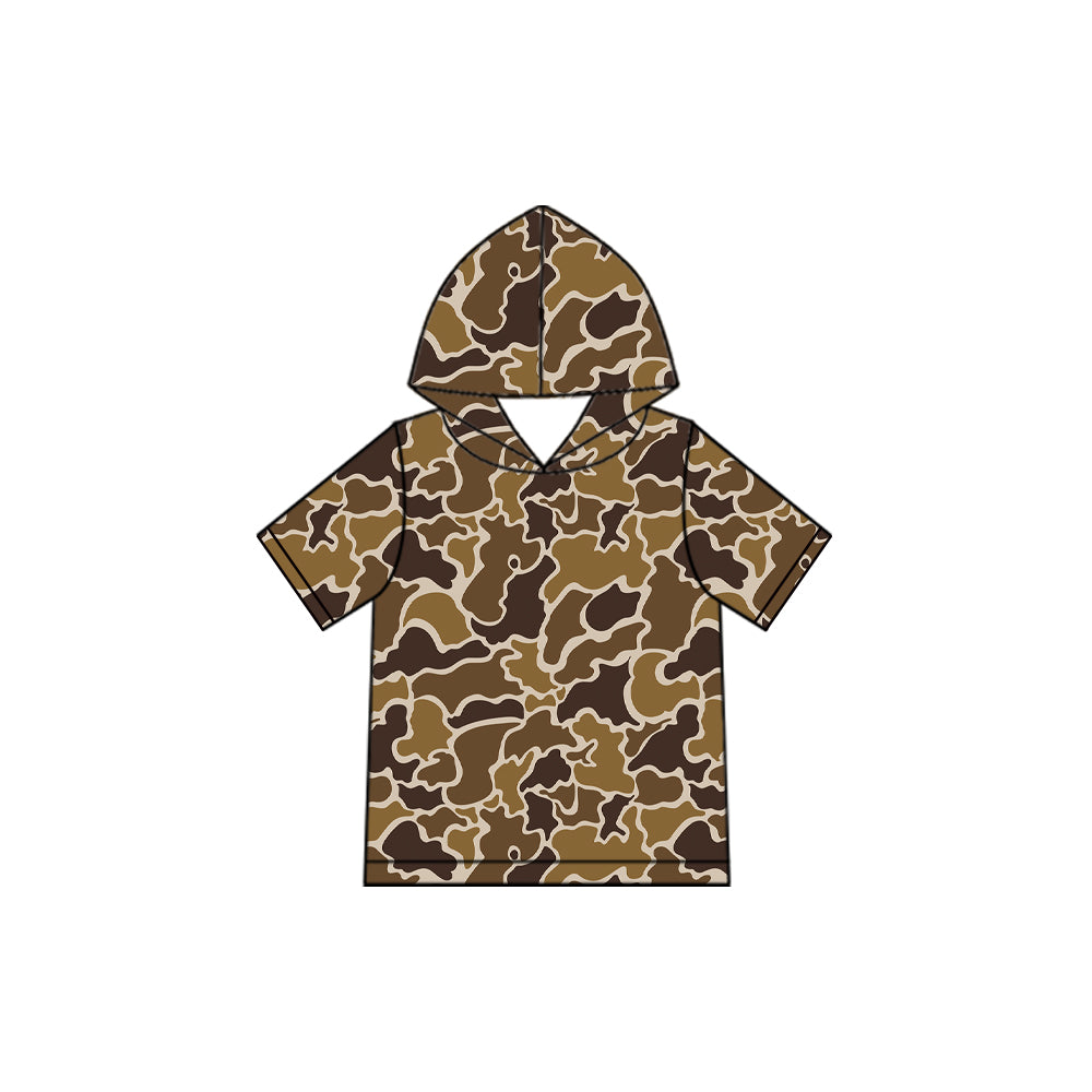 Short sleeves brown camo wholesale toddler boys hoodie