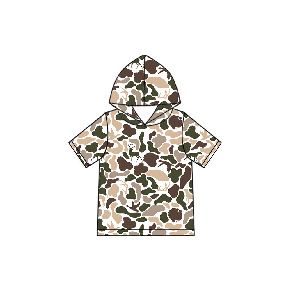 Short sleeves hunting camo wholesale kids boys hoodie