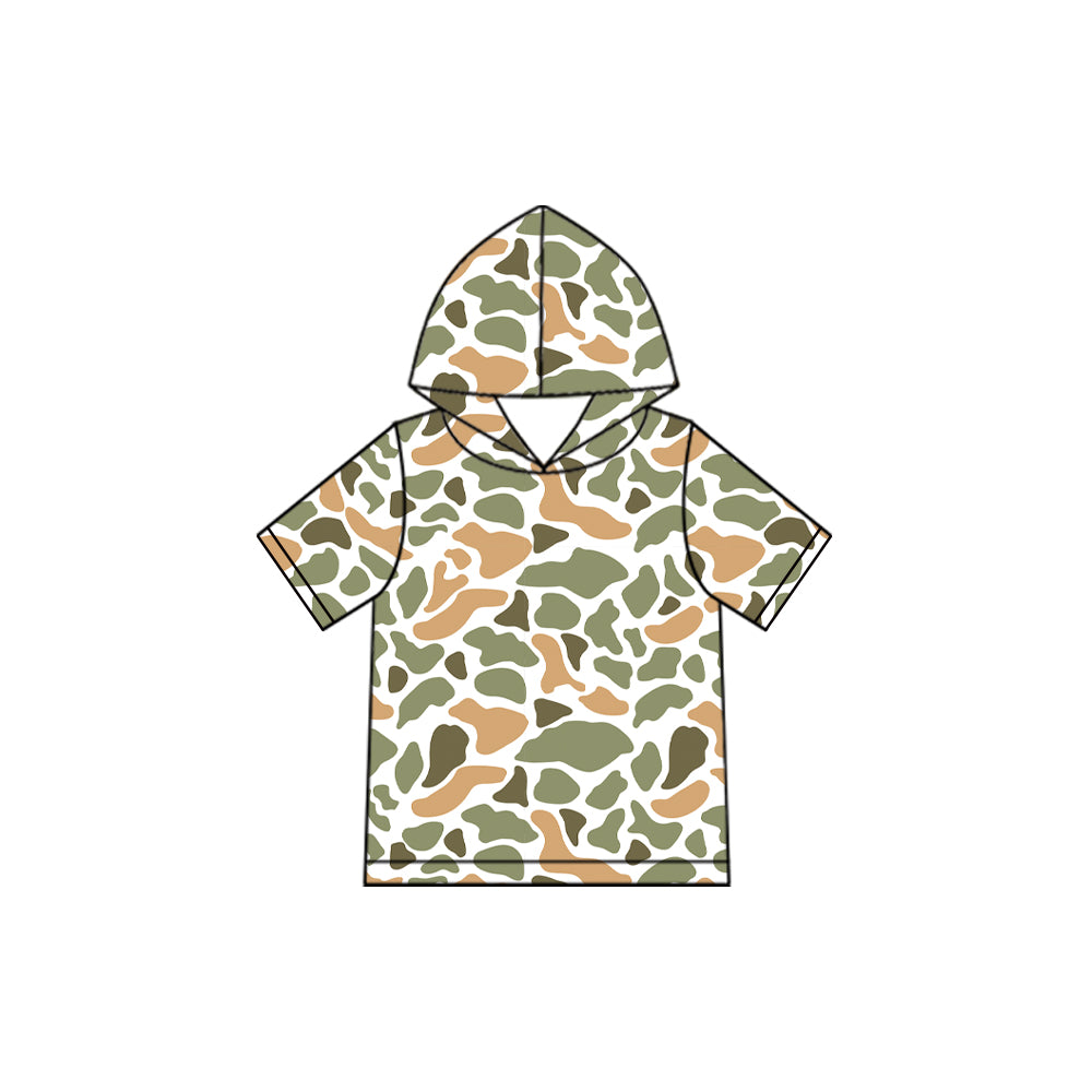 Short sleeves green camo wholesale kids boys hoodie