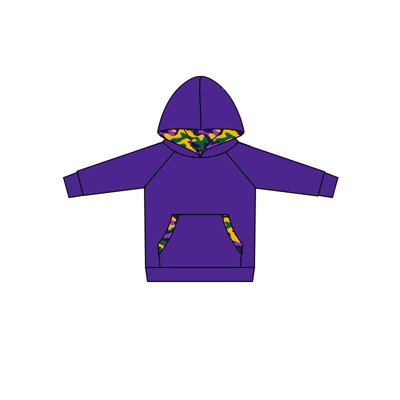 Long sleeves purple camo pocket boy Mardi Gras hoodie
