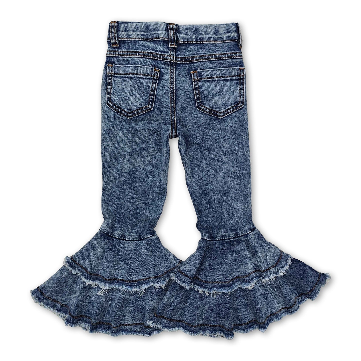 Washed denim waistband ruffle Bell Bottom Girls Pants