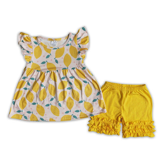 Lemon flutter sleeve girls summer clothing