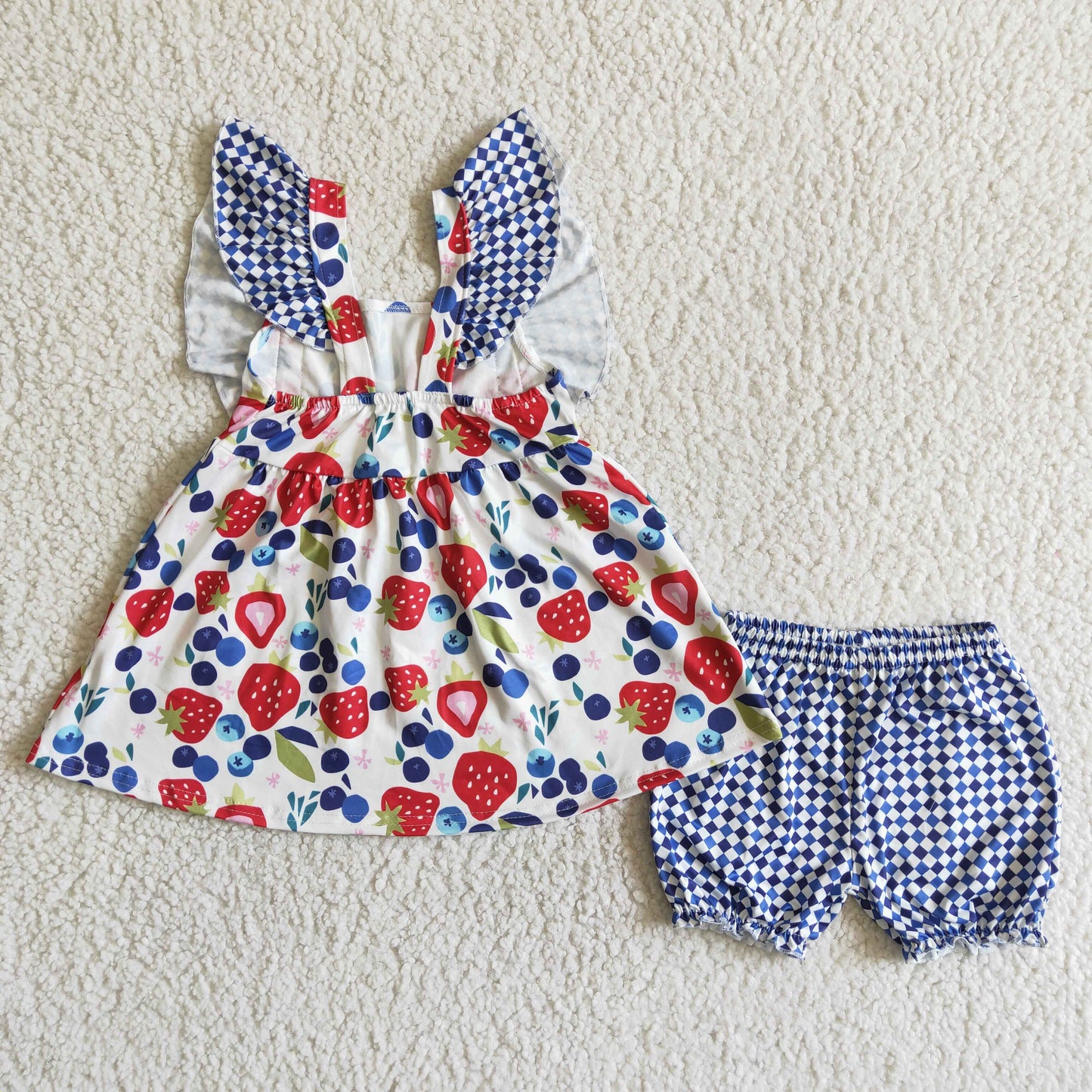 Strawberry blueberry print tunic shorts girls summer clothes