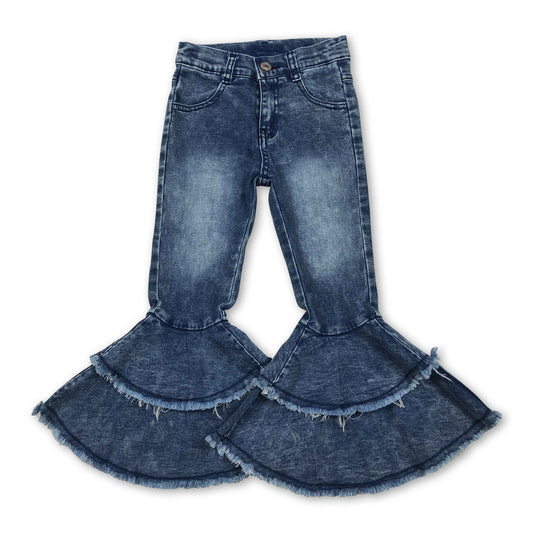 White washed ruffle bell bottom girls denim pants