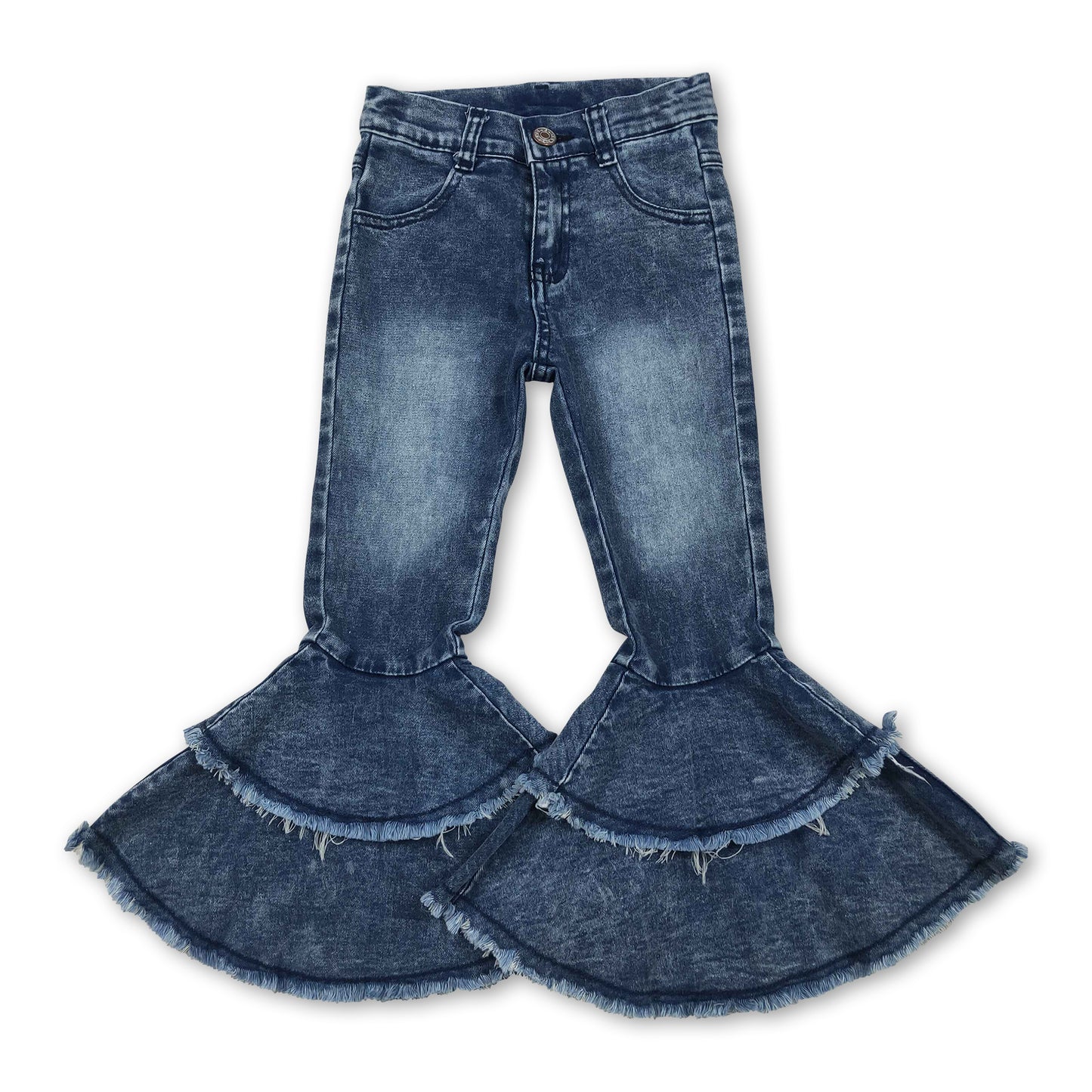 White washed ruffle bell bottom girls denim pants ship from US
