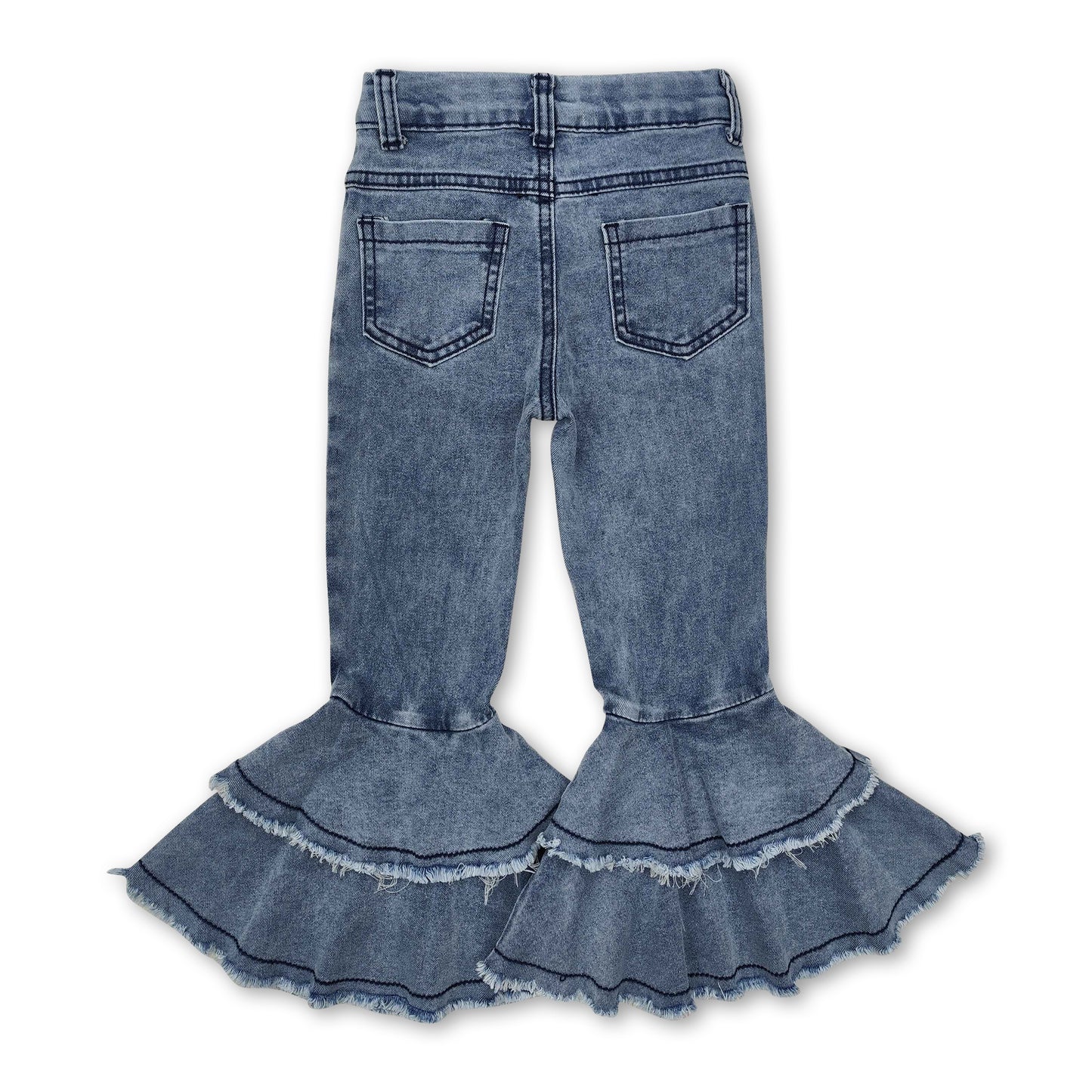 White washed ruffle bell bottom girls denim pants