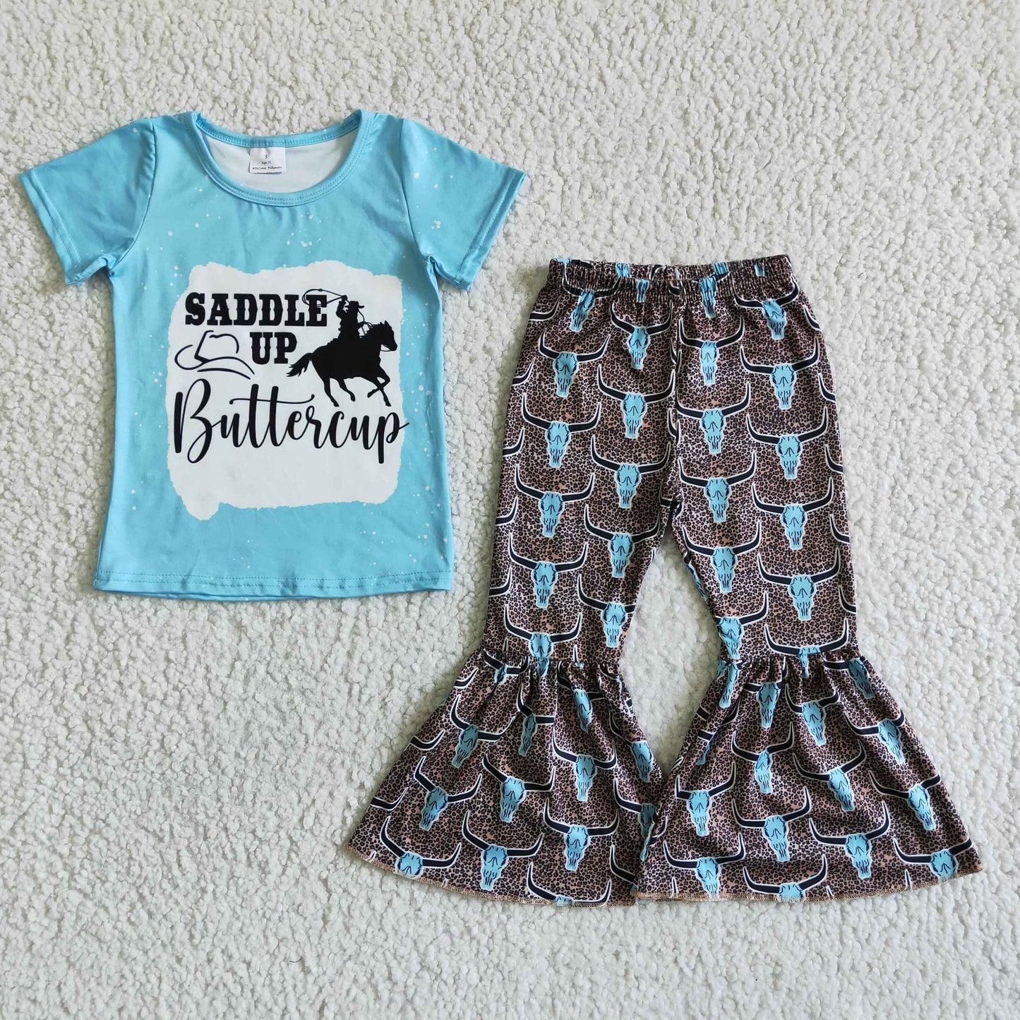 Saddle up buttercup shirt cow print pants girls clothing set