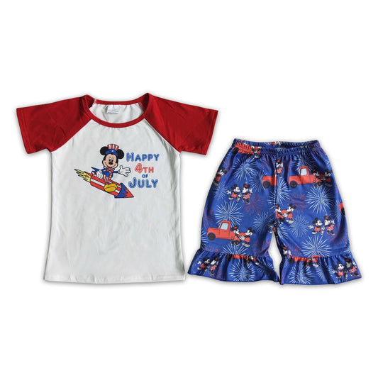 Happy 4th of july mouse firework kids girls clothing set