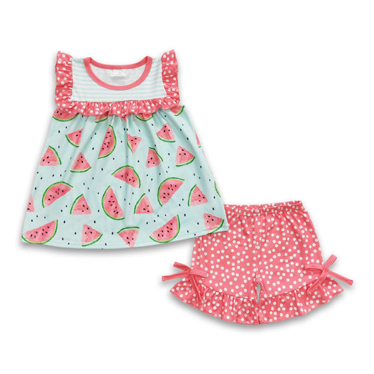 Watermelon print tunic stripe shorts kids summer clothing