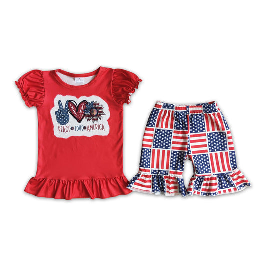 Peace love America flag shorts baby girls 4th of july clothes