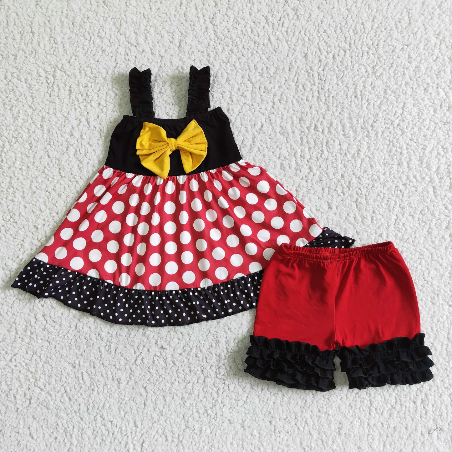 Polka dots tunic bow shorts girls summer clothing