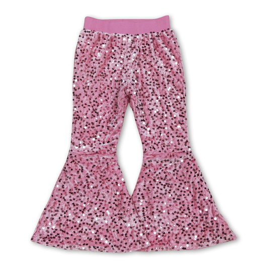 Girl Light Pink Sequin Bell Bottom Pants