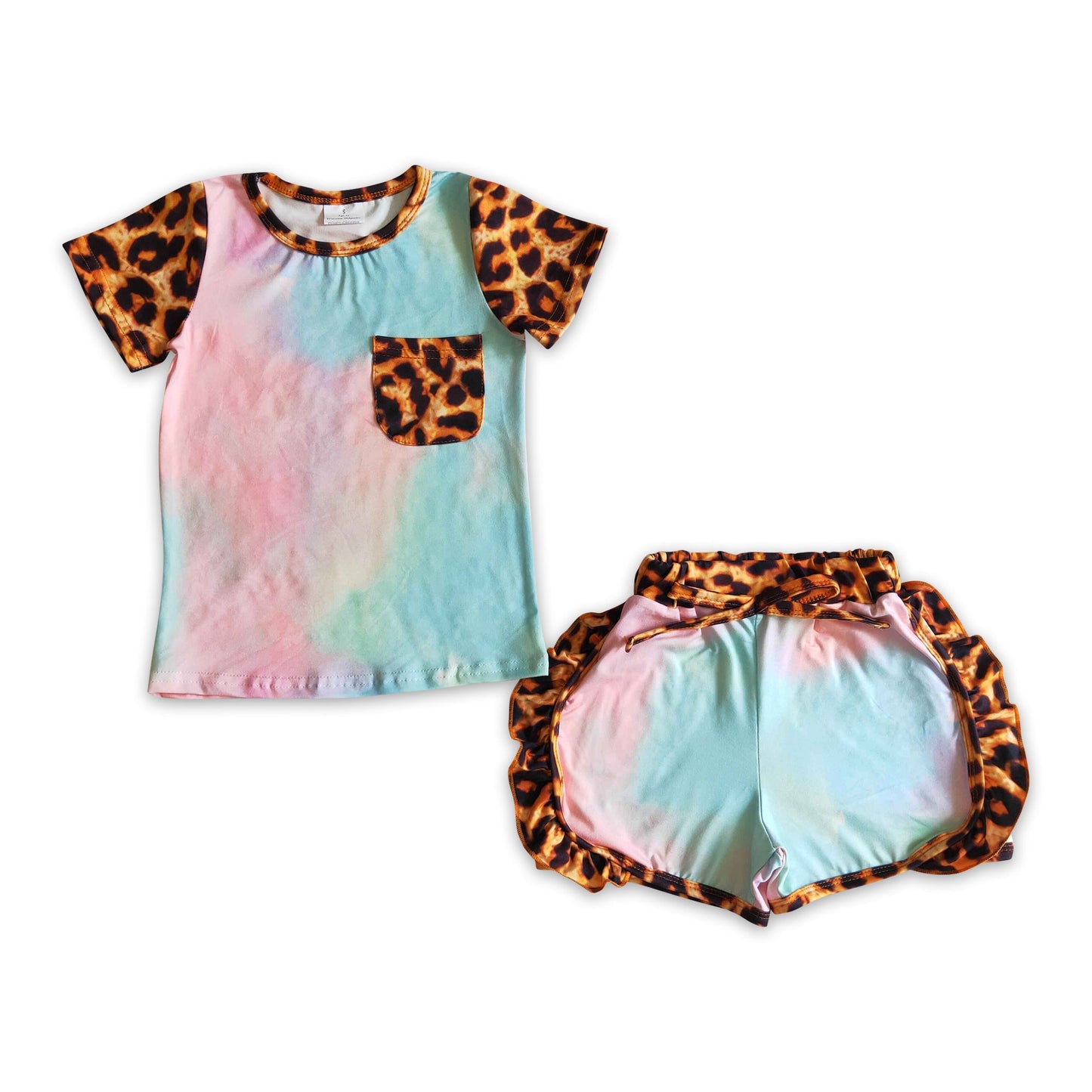 Tie dye leopard pockets kids summer clothing