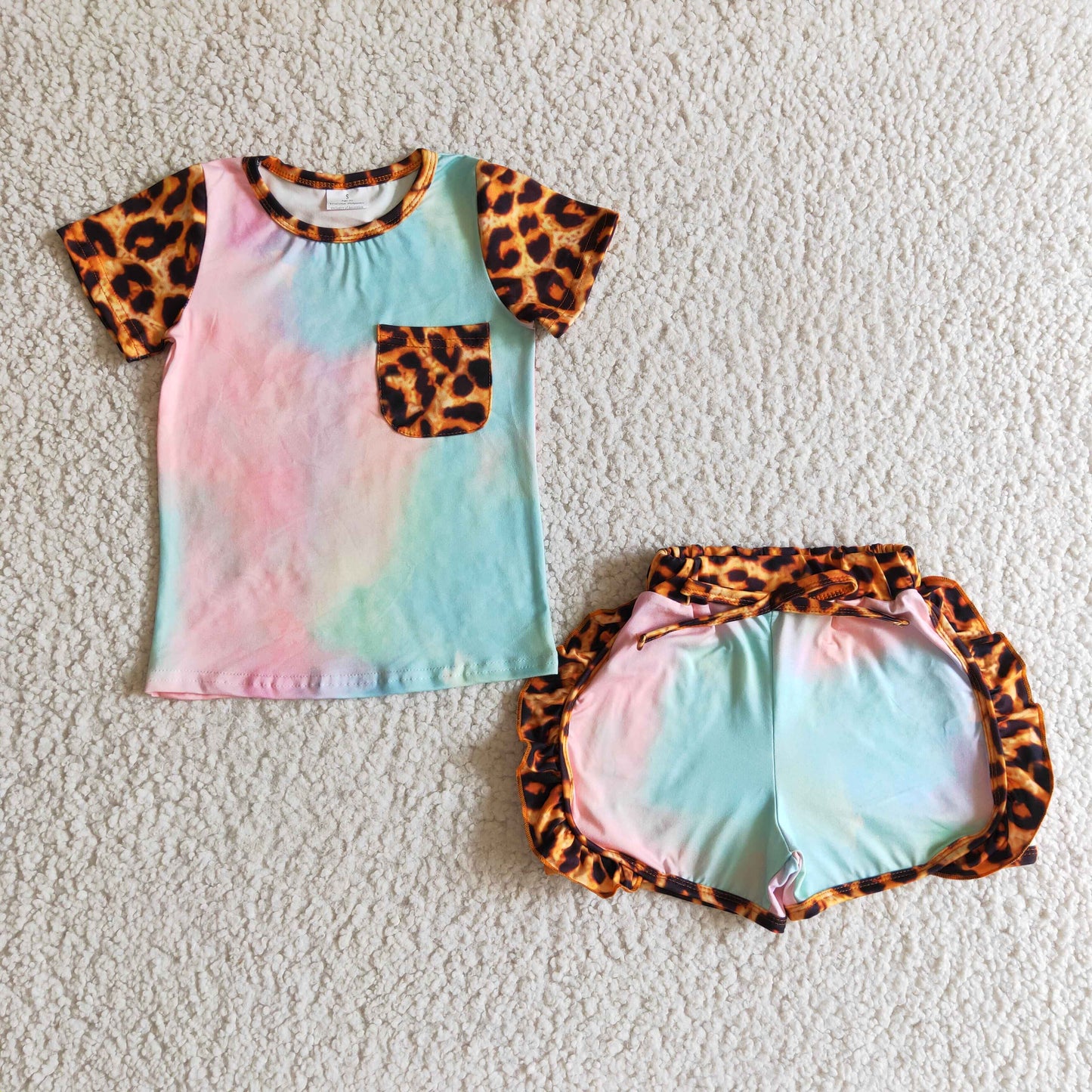 Tie dye leopard pockets kids summer clothing