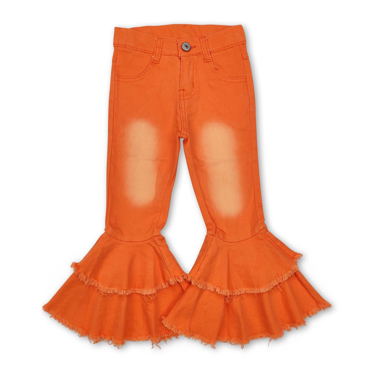 Jeans With Ruffle Bottom Orange bell bottom ruffle denim pants – Western Kids Clothes