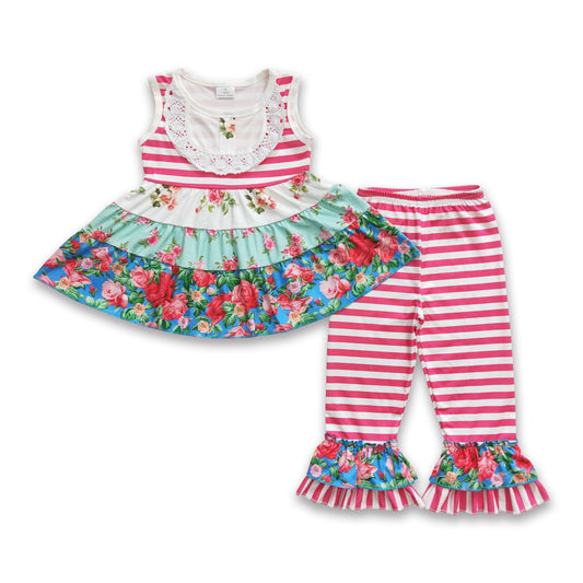 Sleeveless ruffle tunic kids girls clothing set