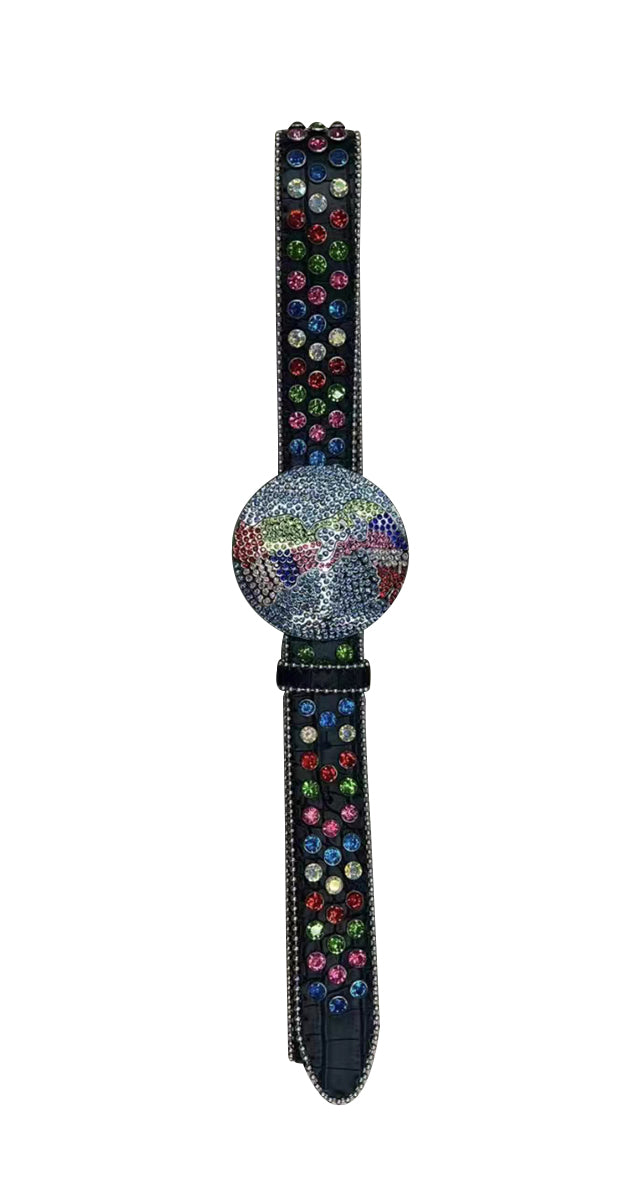 Colorful rhinestones black baby girls belt