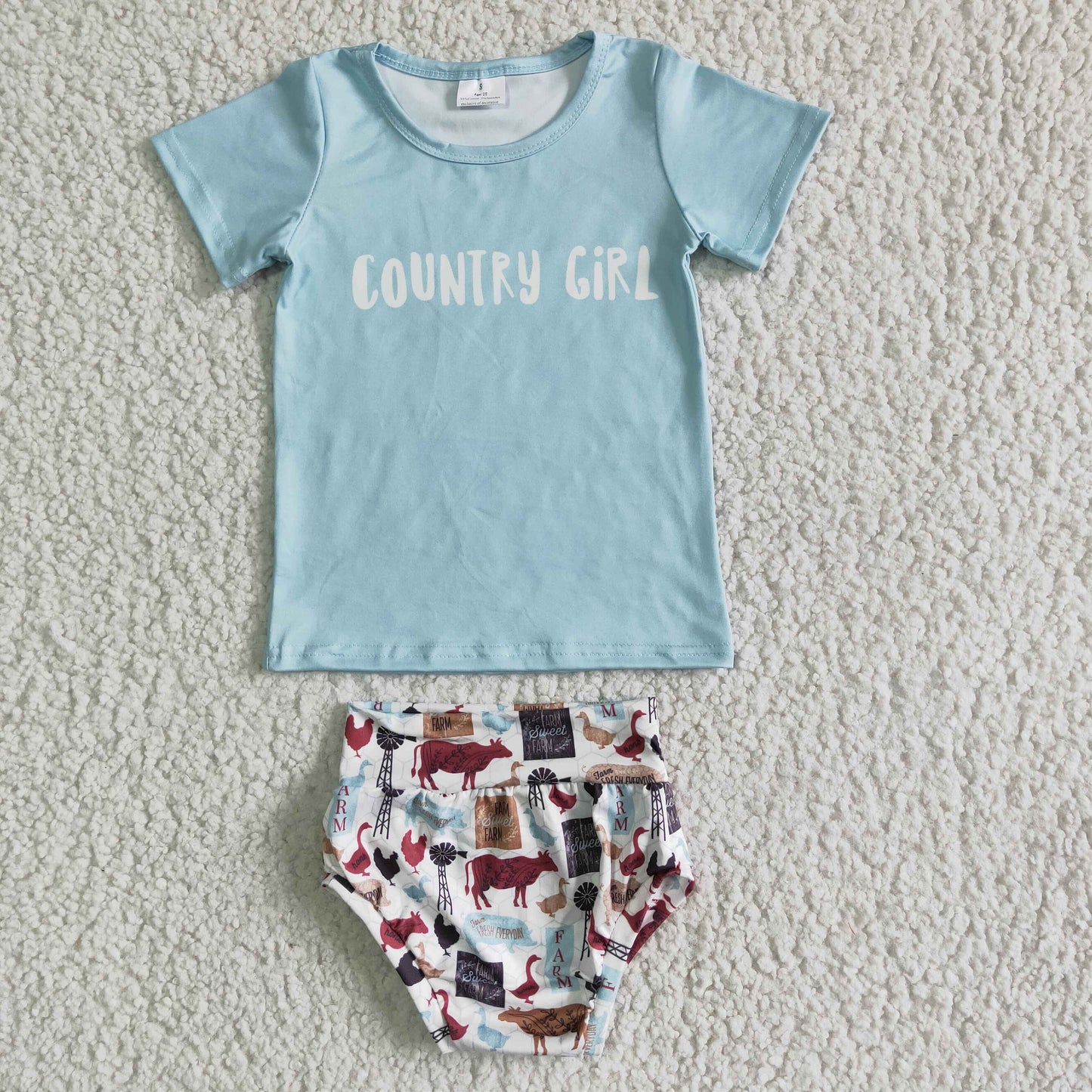 Country girl shirt farm print bummies baby girls clothes