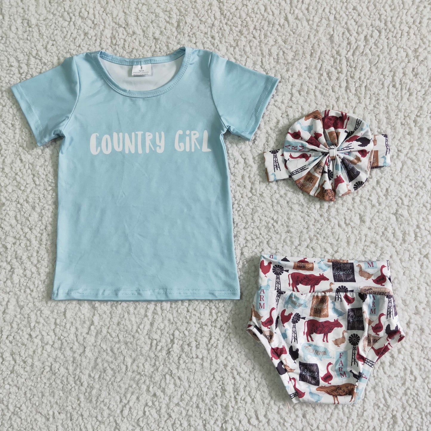 Country girl shirt farm print bummies baby girls clothes