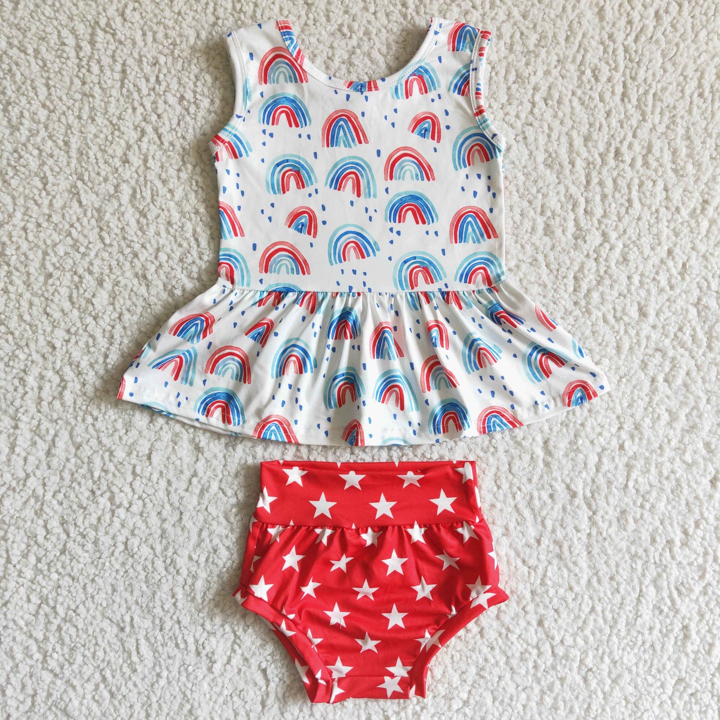 Sleeveless rainbow peplum star bummies baby 4th of july clothing