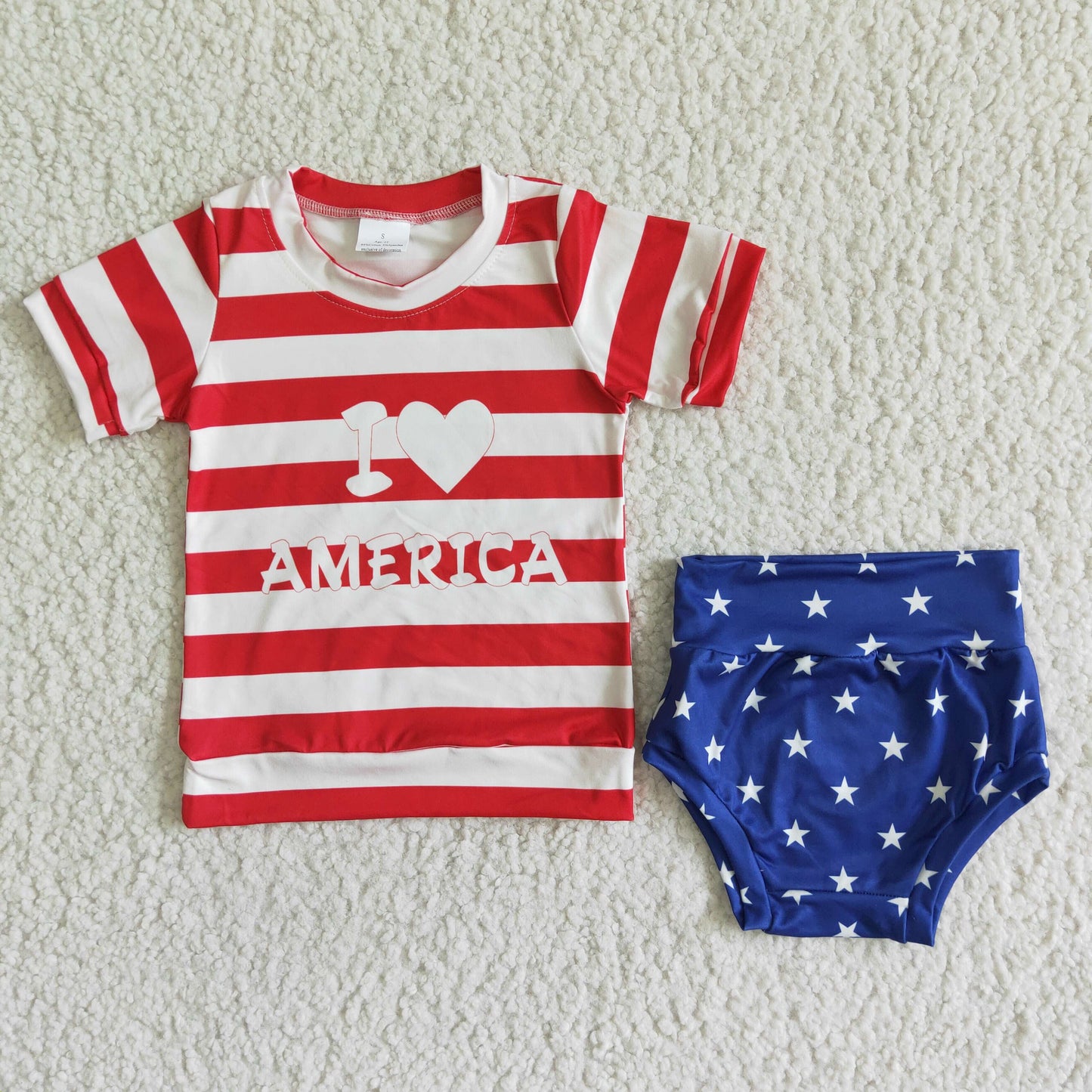 I love America stripe shirt star bummies baby girls 4th of july clothes