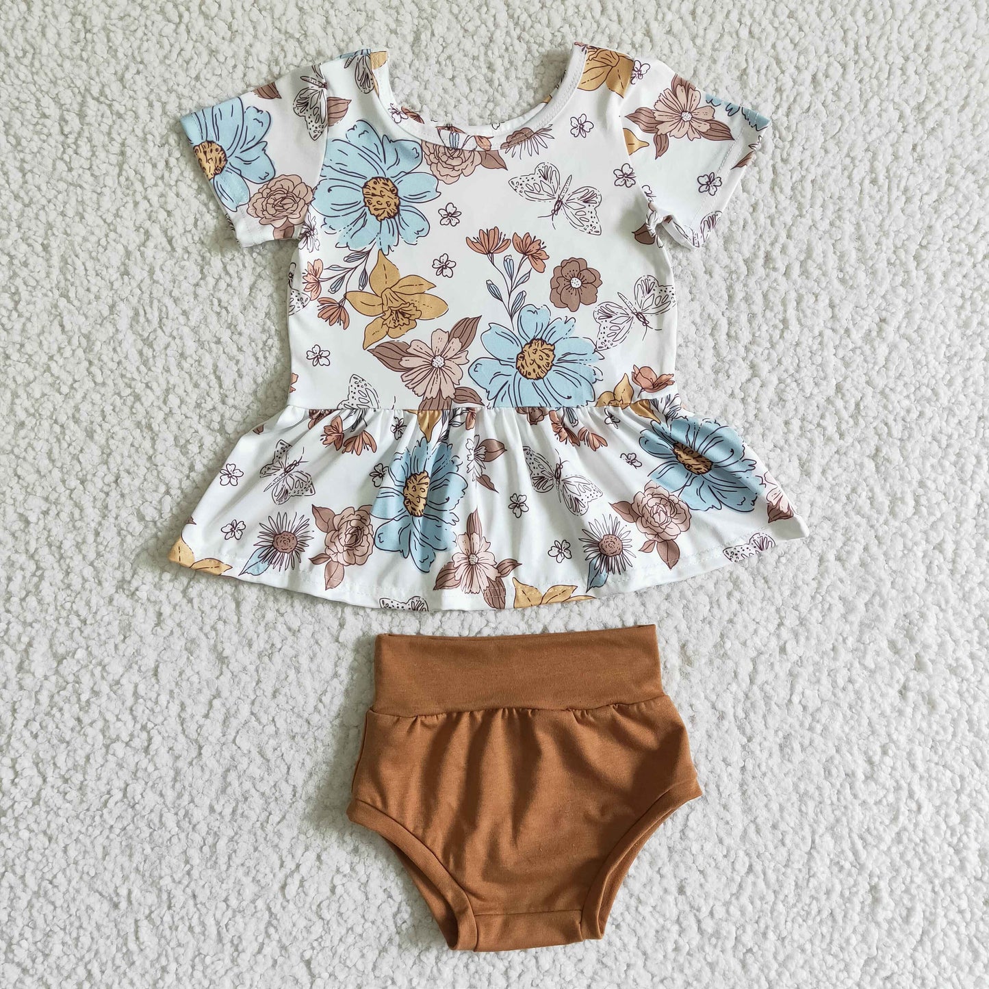 Floral peplum brown bummies baby clothes