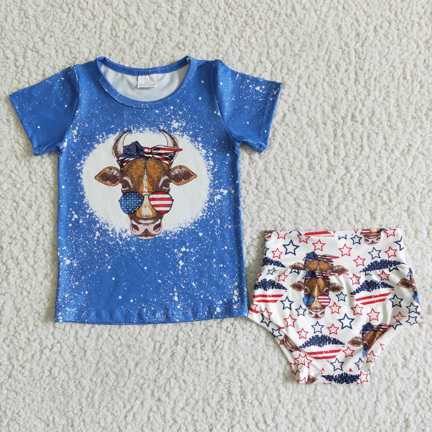 Cow print shirt bay 4th of july bummies set