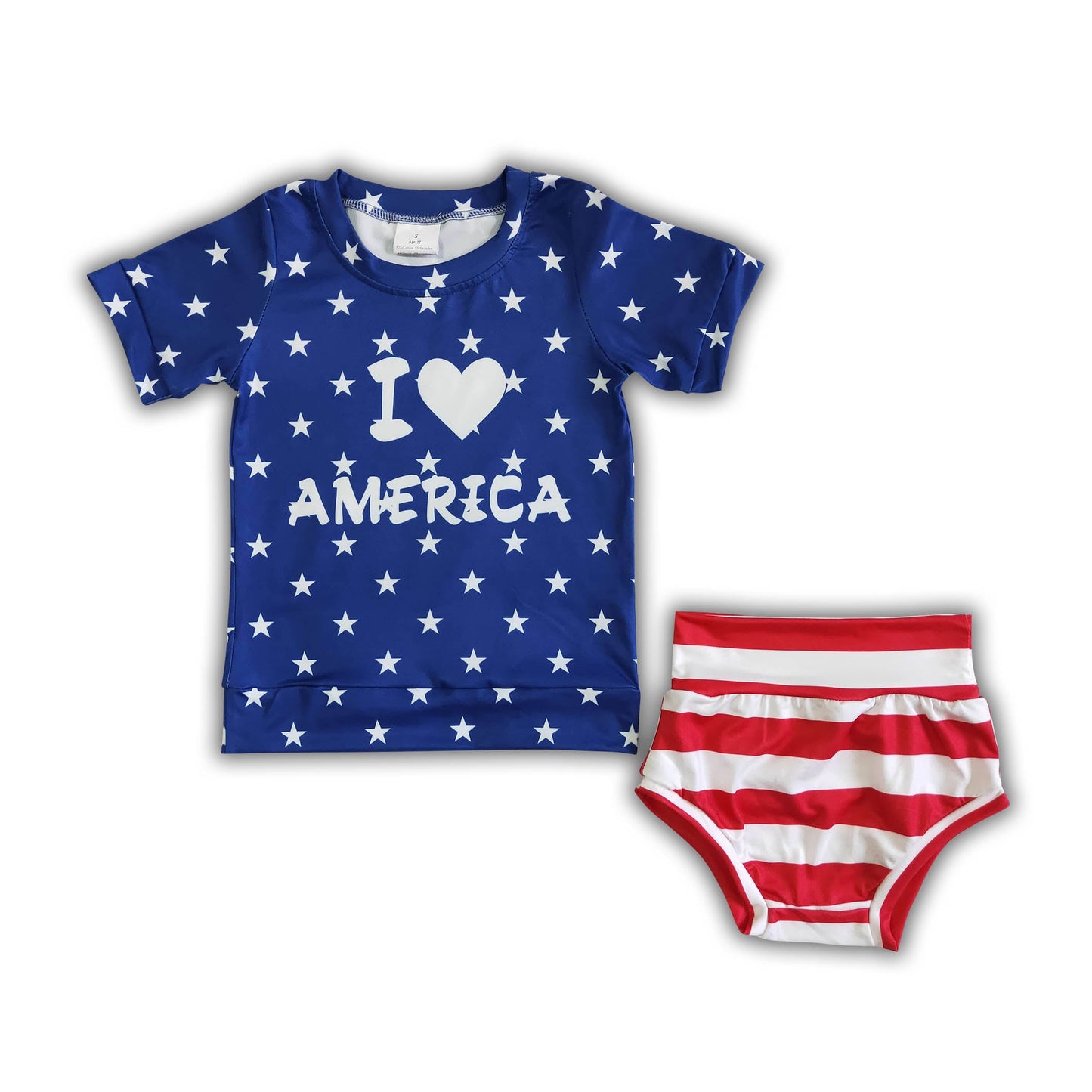 I love America star and stripe baby 4th of july bummies set